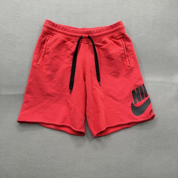 Nike Sweat Shorts Mens Extra Large Red Knit Cotton Drawstring Pockets Logo - Picture 1 of 8